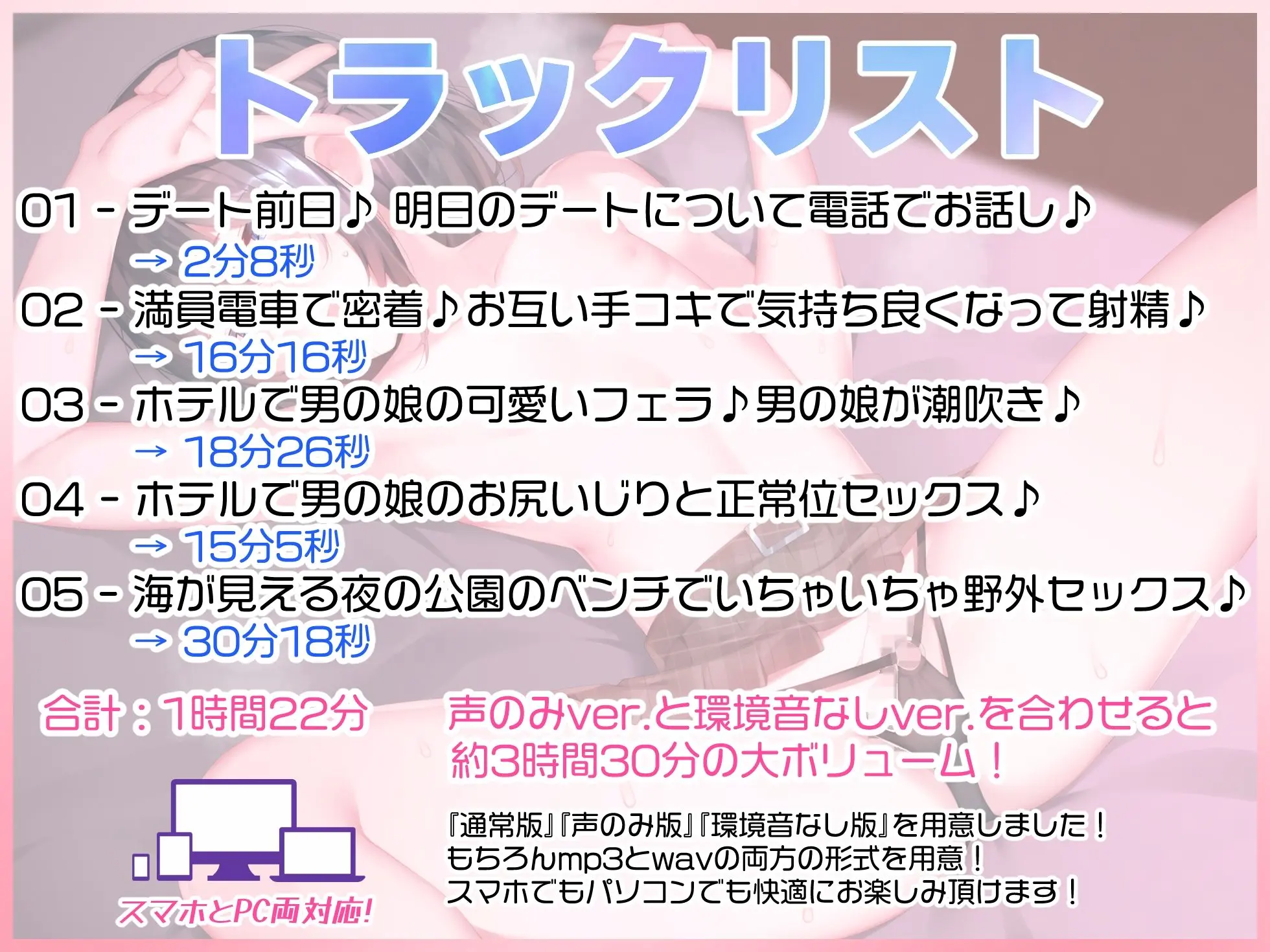 男の娘と1日いちゃラブ快楽デート♪満員電車痴●プレイ、ホテル濃厚えっち、野外セックス♪【バイノーラル録音リアル体験】