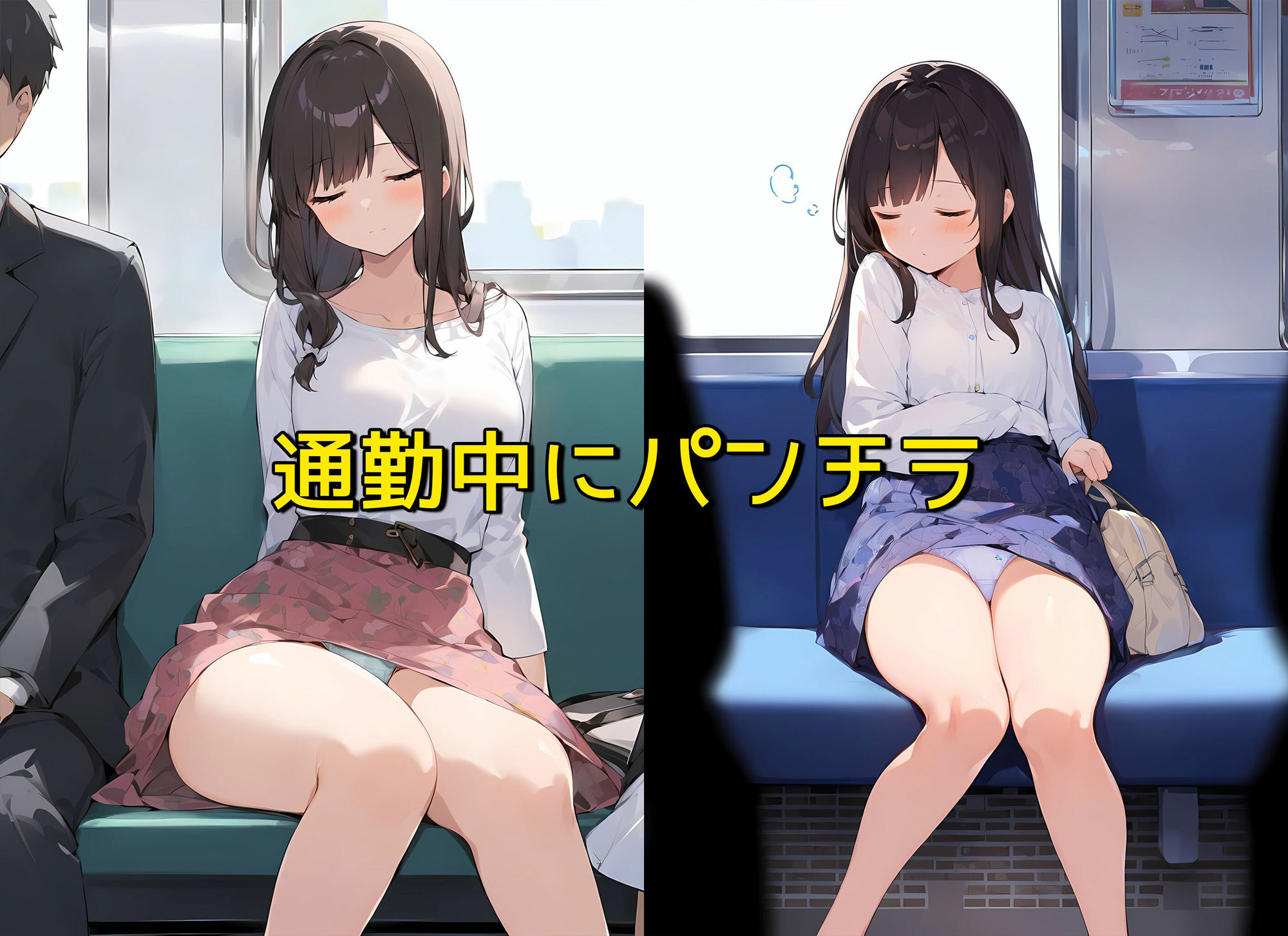 【高画質】通勤中に清楚系居眠りちゃんが対面パンチラしてくるけど注意できない