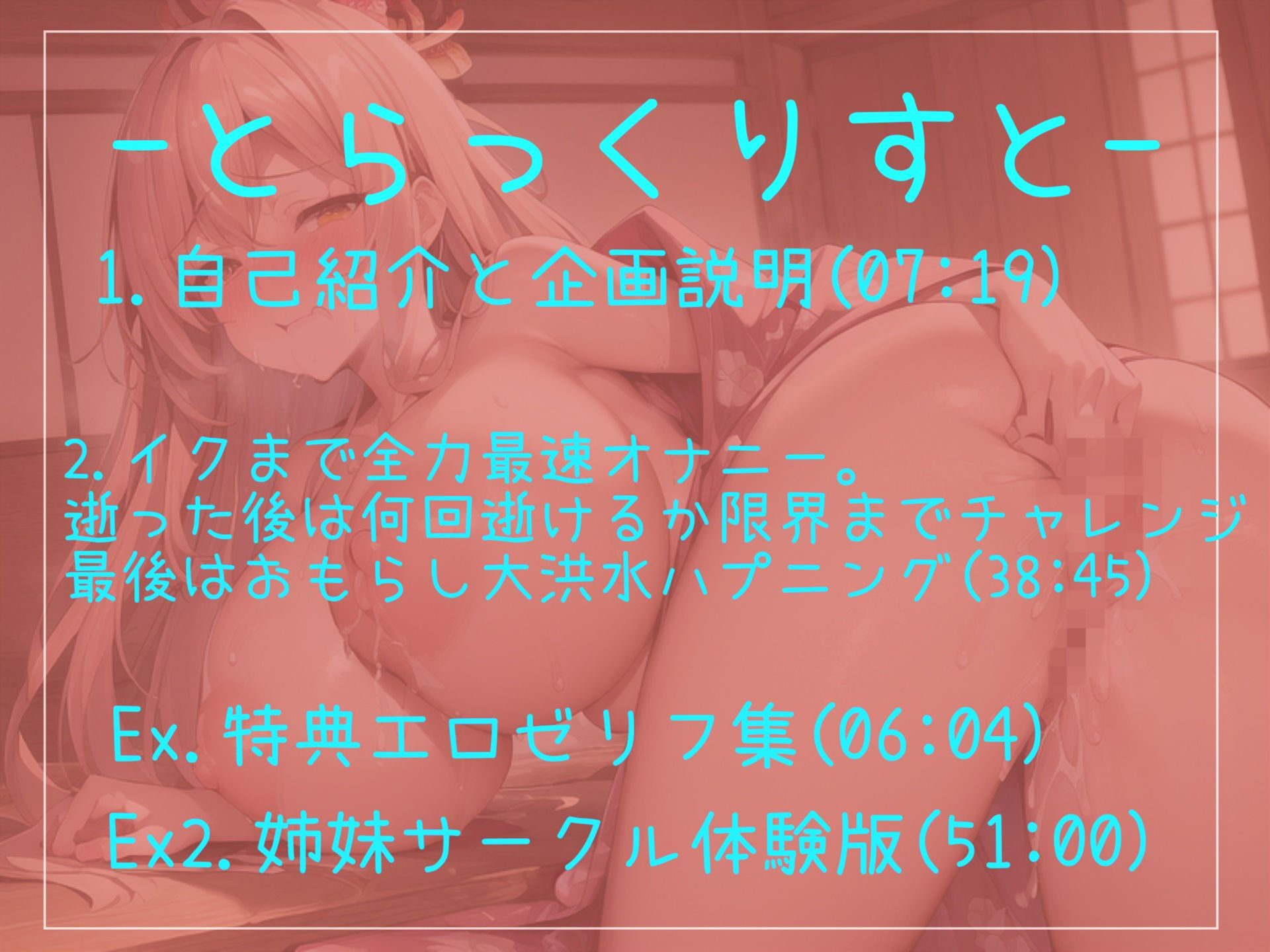 【豪華特典複数あり】オホ声♪ あ’あ’あ’あ’.おま●こ壊れちゃぅぅ...イグイグゥ〜無限連続絶頂しまくるHカップ爆乳娘の最速オナニーRTA＆イケなくなるまで限界おもらし大洪水