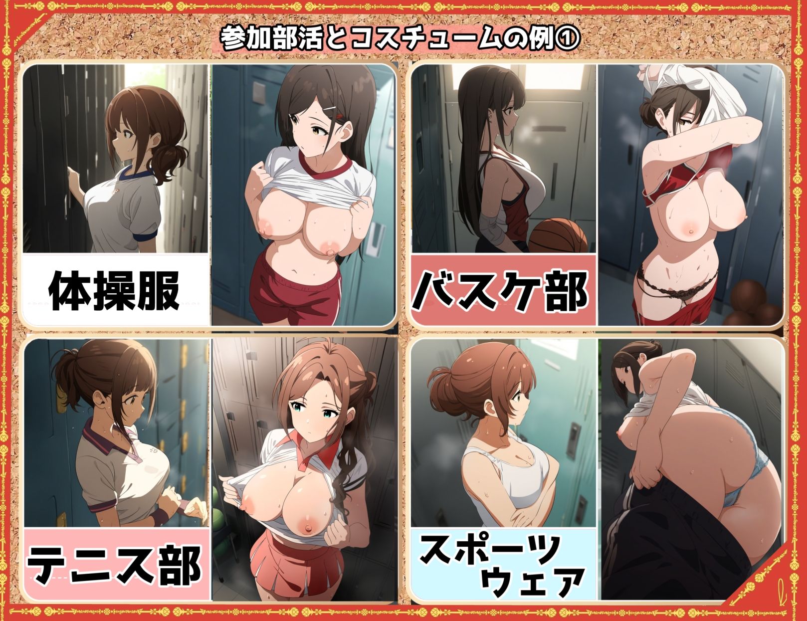 盗撮＆汗蒸れフェチ特化 2020年代アニメ作画特集 スポーツ巨乳少女たちの運動部盗撮 --色白少女編- 500枚を撮影-